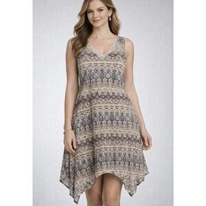 OneWorld Women’s XXL Sleeveless Printed Sharkbite Hem Dress Boho Stretch NWT